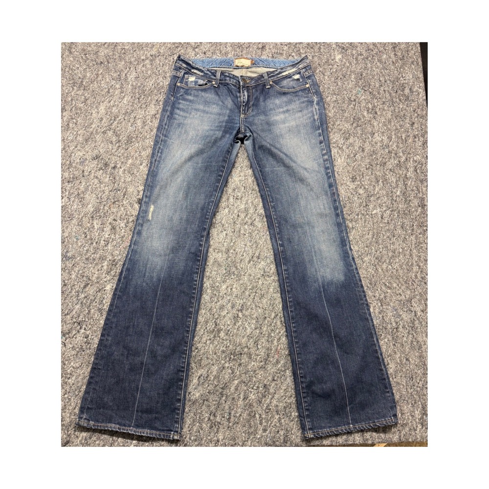 Paige Premium Denim Laurel Canyon Flare Jeans Medium Wash Distressed Size 30